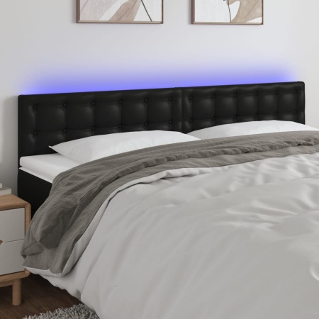 Tăblie de pat cu LED, negru, 160x5x78/88 cm, piele ecologică