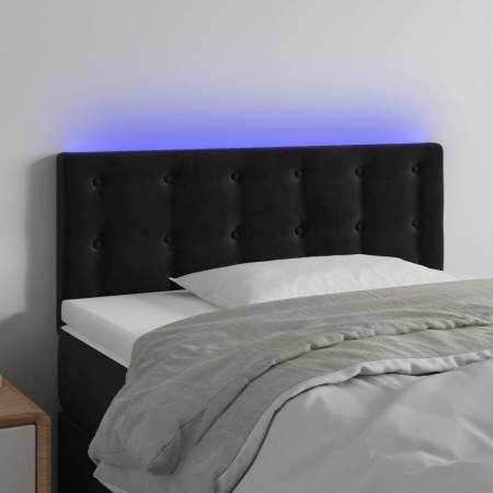 Tăblie de pat cu LED, negru, 80x5x78/88 cm, catifea