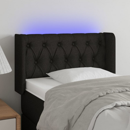 Tăblie de pat cu LED, negru, 83x16x78/88 cm, textil