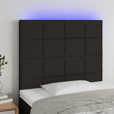 Tăblie de pat cu LED, negru, 90x5x118/128 cm, textil