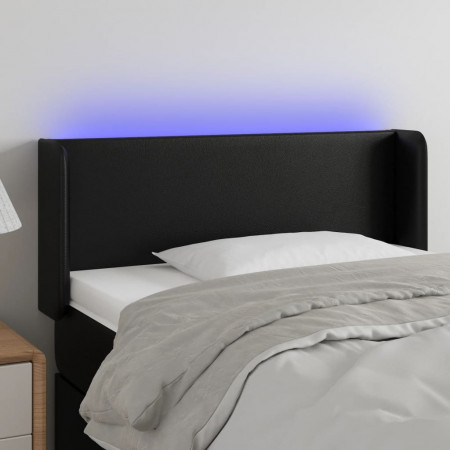 Tăblie de pat cu LED, negru, 93x16x78/88 cm, piele ecologică