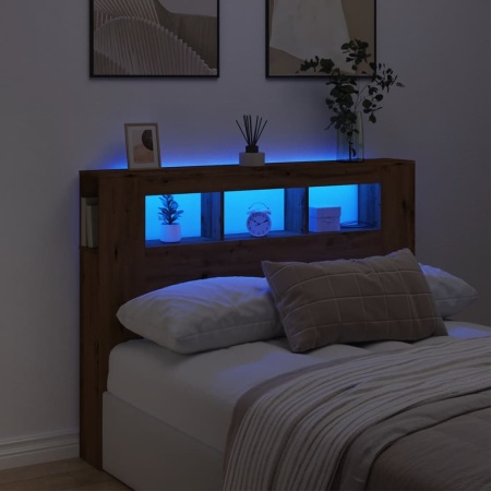 Tăblie de pat cu LED, stejar artizanal, 140x18,5x103,5 cm, lemn