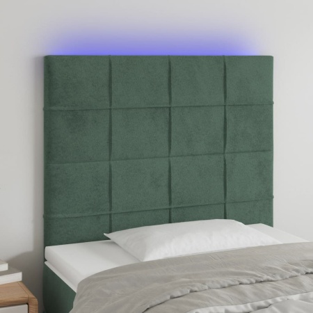 Tăblie de pat cu LED, verde închis, 80x5x118/128 cm, catifea