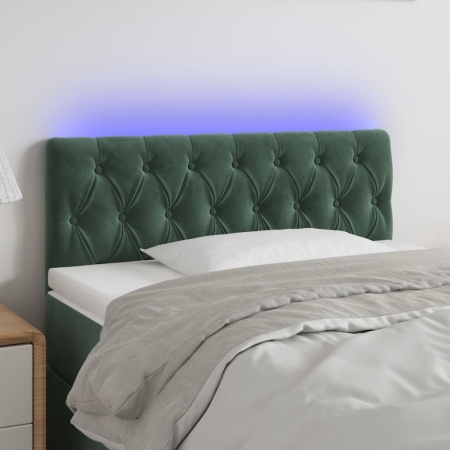 Tăblie de pat cu LED, verde închis, 90x7x78/88 cm, catifea