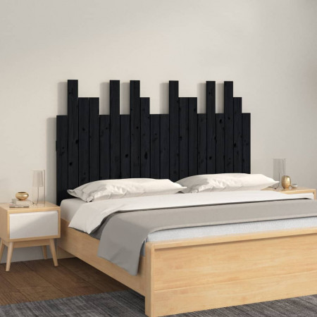 Tăblie de pat pentru perete, negru 127,5x3x80 cm lemn masiv pin