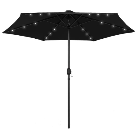 Umbrelă de soare cu LED și stâlp aluminiu, negru, 270 cm