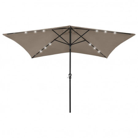 Umbrelă de soare cu stâlp din oțel &amp; LED-uri, gri taupe, 2x3 m - Img 1
