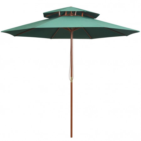 Umbrelă de soare dublă, 270x270 cm, stâlp de lemn, verde