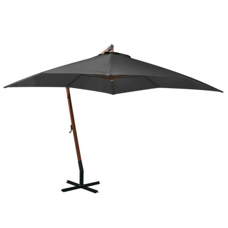 Umbrelă suspendată cu stâlp, antracit, 3x3 m, lemn masiv brad