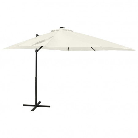 Umbrelă suspendată cu stâlp și LED-uri, nisipiu, 250 cm