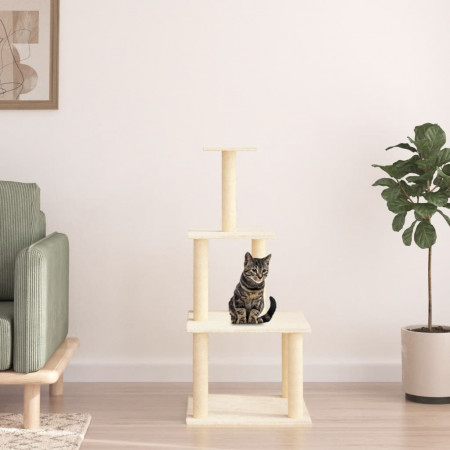 Ansamblu de pisici cu stâlpi din funie de sisal, crem, 111 cm