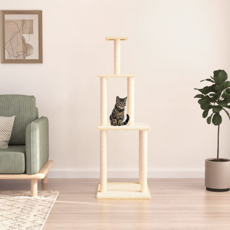 Ansamblu de pisici cu stâlpi din funie de sisal, crem, 149 cm