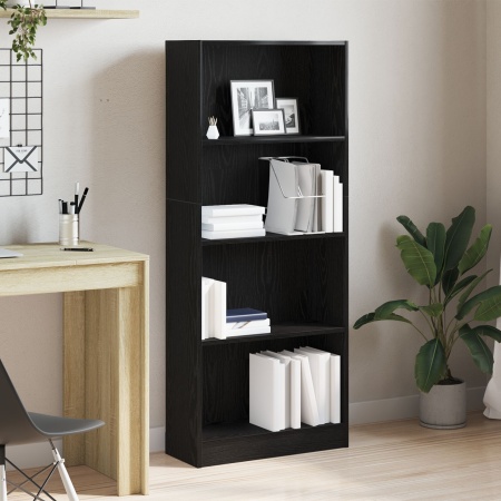 Biblioteca Neagră din Stejar - 60 x 24 x 143 cm - Fabricată din Lemn Prelucrat