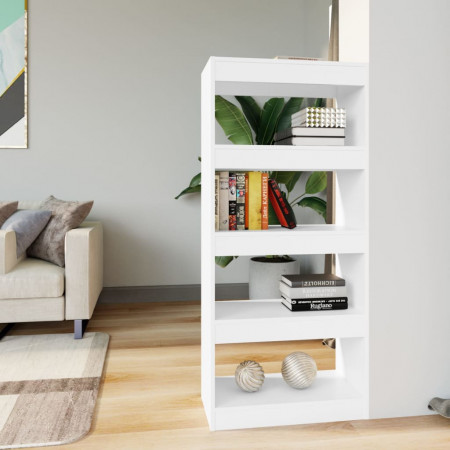 Bibliotecă/Separator cameră, alb, 60x30x135 cm, lemn prelucrat