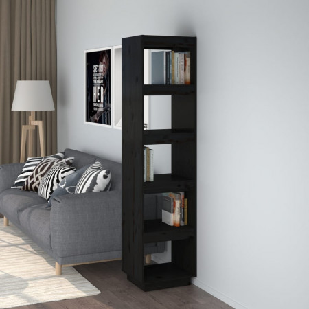 Bibliotecă/Separator cameră negru 40x35x167 cm lemn masiv pin