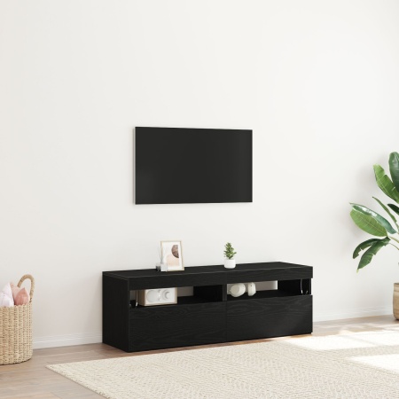 Biblioteca TV cu Lumini LED 2 buc Negru Stejar 60x35x40 cm Lemn prelucrat
