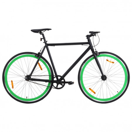 Bicicletă cu angrenaj fix, negru și verde, 700c, 55 cm