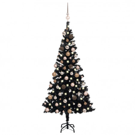Brad de Crăciun artificial LED-uri/globuri negru 180 cm PVC - Img 1