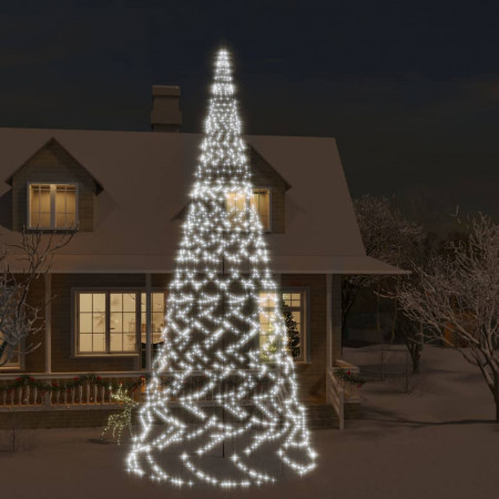 Brad de Crăciun pe catarg, 3000 LED-uri, alb rece, 800 cm
