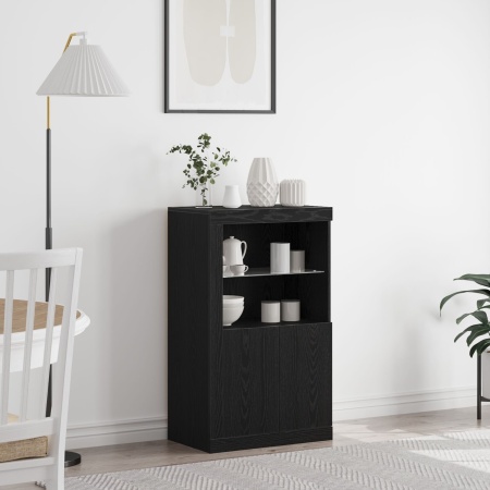 Bufet cu lumini LED Stejar Negru 60,5x37x100 cm