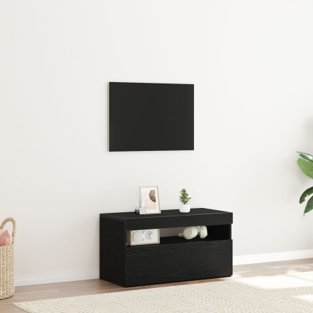 Bufet TV cu lumini LED, stejar negru, 75x35x40 cm, lemn prelucrat