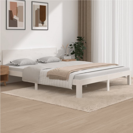 Cadru de pat, alb, 160x200 cm, lemn masiv de pin - Img 1