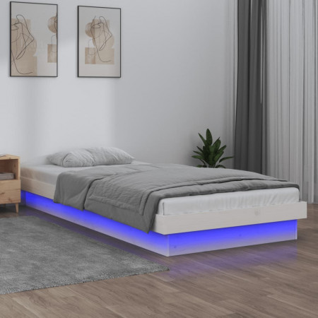 Cadru de pat cu LED, alb, 90x200 cm, lemn masiv