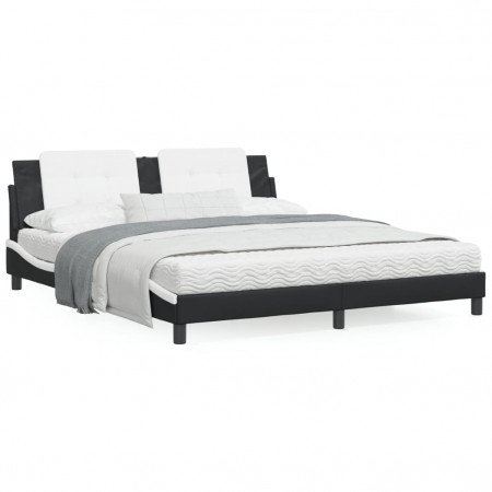 Cadru de pat cu LED, negru și alb, 180x200 cm, piele ecologică