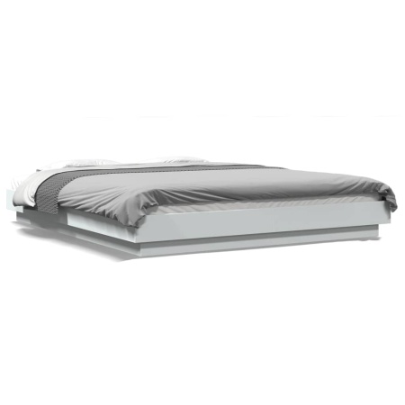 Cadru de pat cu lumini LED, alb, 150x200 cm, lemn prelucrat