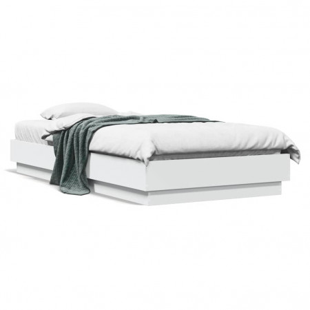 Cadru de pat cu lumini LED, alb, 90x190 cm