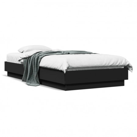 Cadru de pat cu lumini LED, negru, 75x190 cm