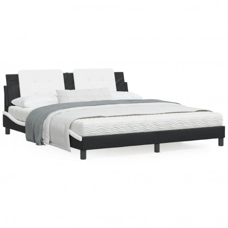 Cadru de pat cu lumini LED negru/alb 180x200 cm piele ecologică