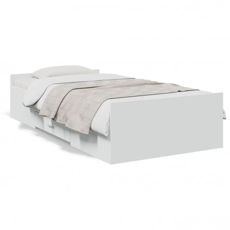 Cadru de pat cu sertare, alb, 100x200 cm, lemn prelucrat - Img 1