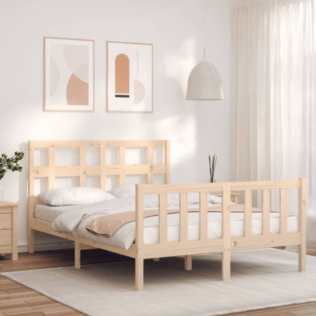 Cadru de pat cu tăblie, 140x190 cm, lemn masiv - Img 1