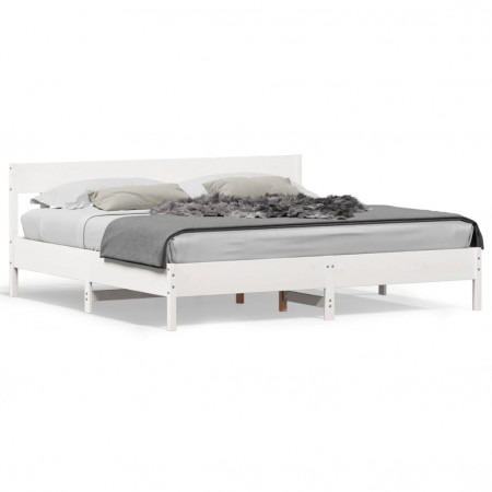Cadru de pat cu tăblie, alb, 180x200 cm, lemn masiv de pin