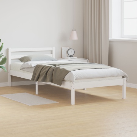 Cadru de pat cu tăblie, alb, 90x210 cm, lemn masiv de pin