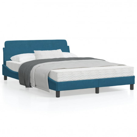 Cadru de pat cu tăblie, albastru, 120x200 cm, catifea - Img 1