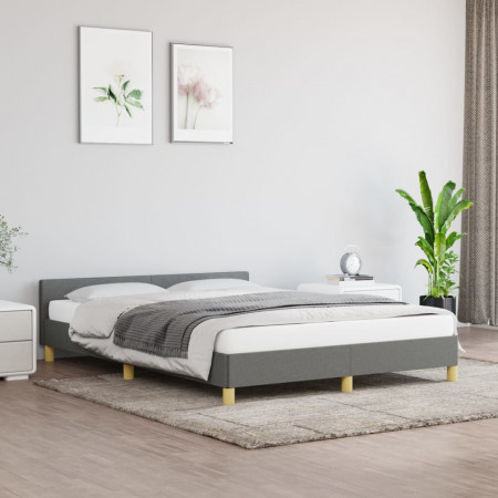 Cadru de pat cu tăblie, gri închis, 140x200 cm, textil - Img 1