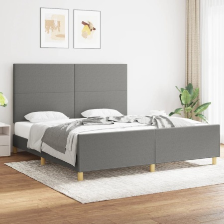 Cadru de pat cu tăblie, gri închis, 180x200 cm, textil