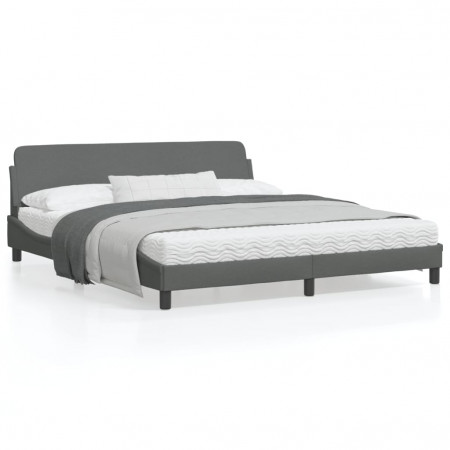 Cadru de pat cu tăblie, gri închis, 180x200 cm, textil - Img 1