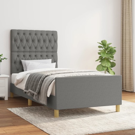 Cadru de pat cu tăblie, gri închis, 90x190 cm, textil