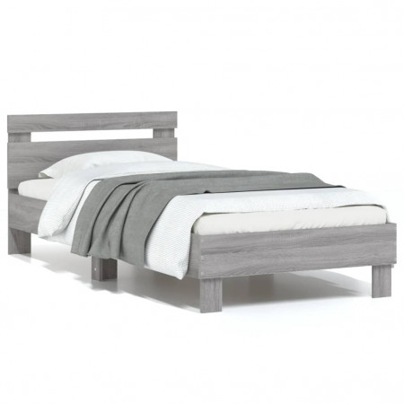 Cadru de pat cu tăblie gri sonoma 75x190 cm lemn prelucrat