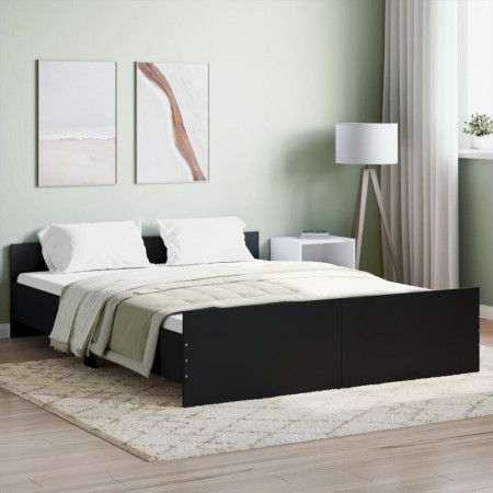 Cadru de pat cu tăblie la cap/picioare, negru, 160x200 cm