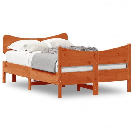 Cadru de pat cu tăblie, maro ceruit, 120x200 cm, lemn masiv pin