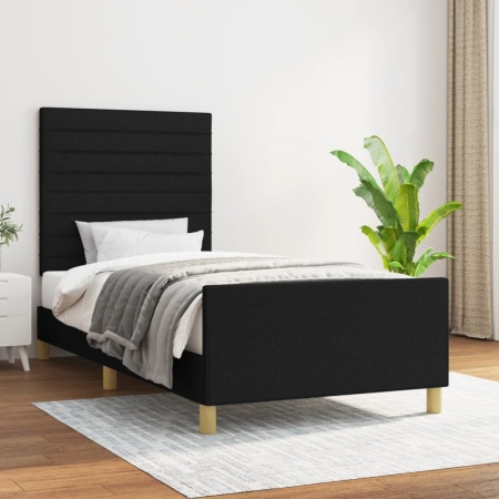 Cadru de pat cu tăblie, negru, 100x200 cm, textil