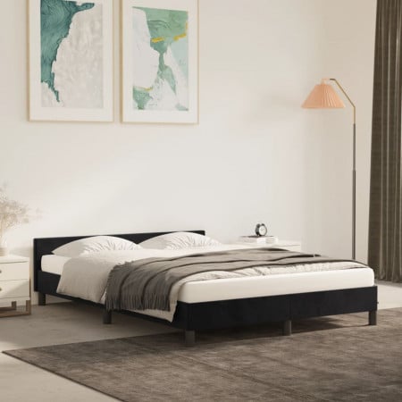 Cadru de pat cu tăblie, negru, 140x200 cm, catifea