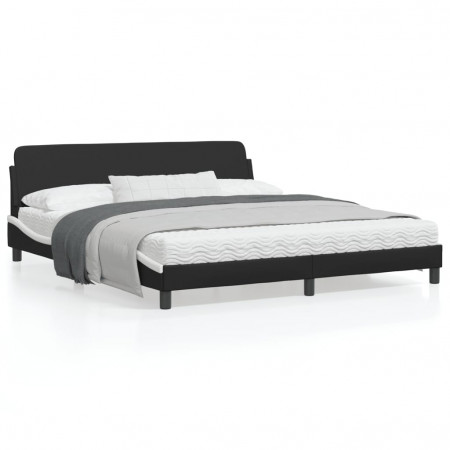 Cadru de pat cu tăblie negru și alb 180x200cm piele artificială