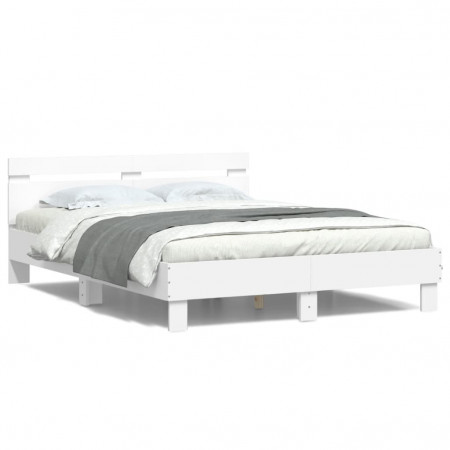 Cadru de pat cu tăblie și LED, alb, 140x190 cm