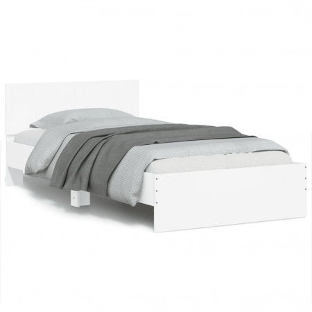 Cadru de pat cu tăblie și lumini LED, alb, 100x200 cm