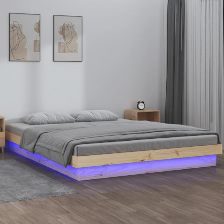 Cadru de pat LED Super King Size, 180x200 cm, lemn masiv